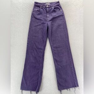 Zara Jeans Purple High Rise Full Length Wide Straight Leg Womens’s Sz 6 Raw Hem